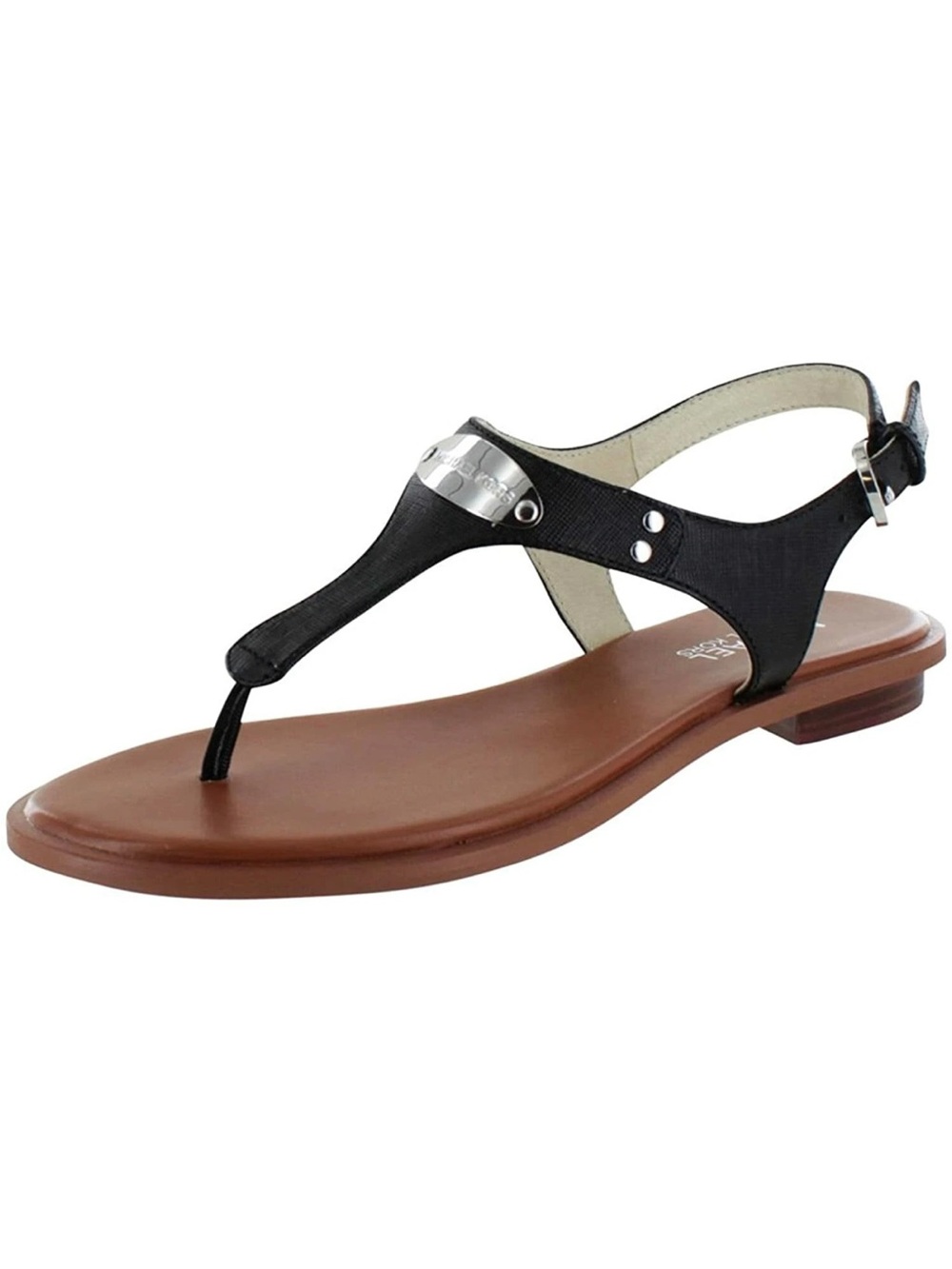 Michael Kors MK Plate Thong Sandals, black textured leather strap size 7.5M